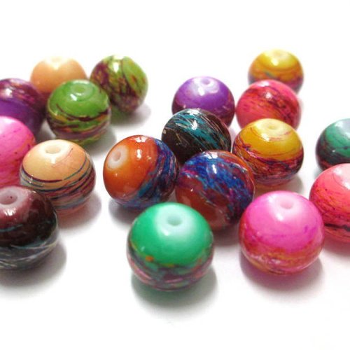 18 perles tréfilé multicolore mélange de couleurs en verre peint 10mm