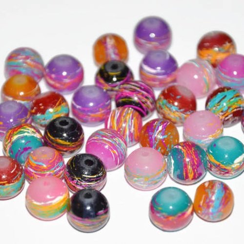 35 perles tréfilé multicolore en verre peint  mélange de couleur 10mm