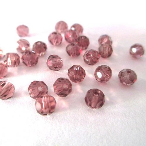 50 perles en verre rondelle à facettes prune 4mm (4pv65)