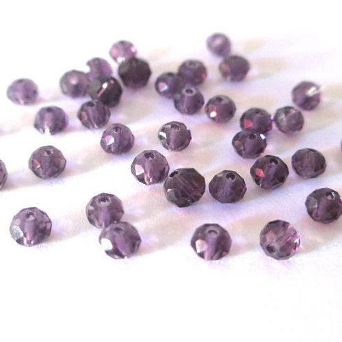 50 perles en verre rondelle à facettes violette foncée 4mm (4pv66)