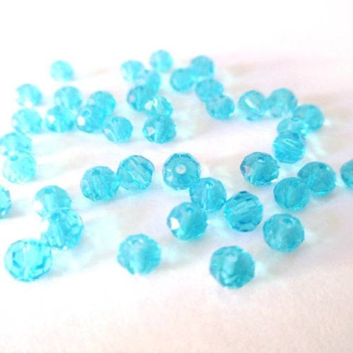 50 perles en verre rondelle à facettes bleue ciel 4mm (4pv67)