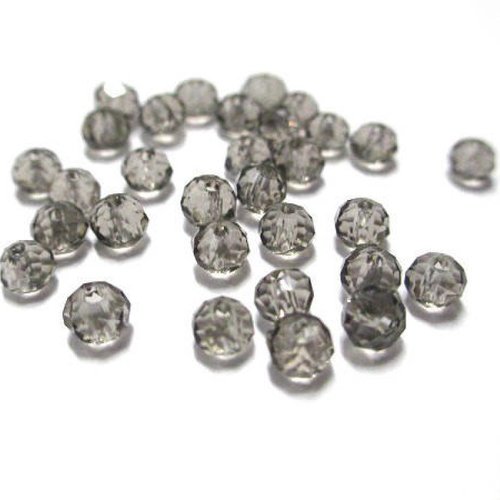 50 perles en verre rondelle à facettes grise 4mm (4pv63)