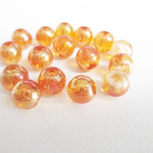 10 perles orange foncé reflets brillant en verre 8mm
