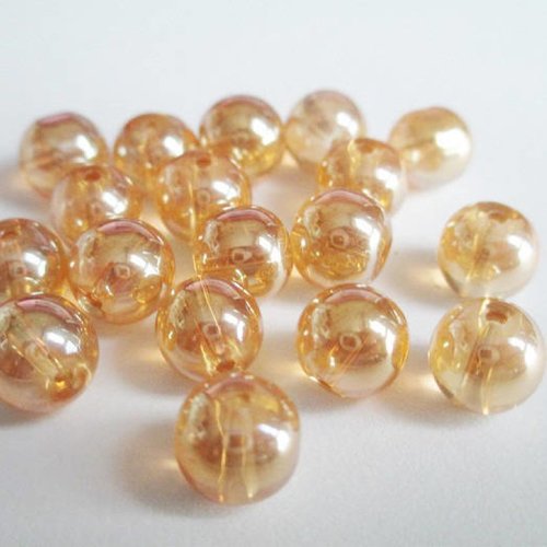 10 perles orange clair reflets brillant en verre  8mm