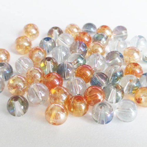 50 perles transparentes à reflets brillant mélange de couleur en verre  8mm