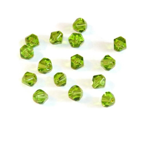 20 perles toupies en verre vert 6mm