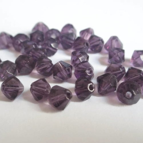 20 perles toupies en verre violet 6mm