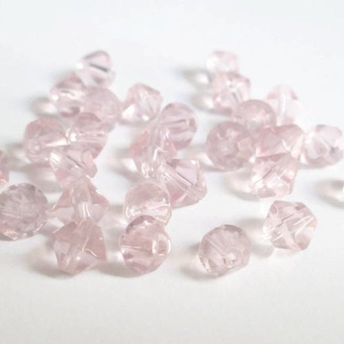 20 perles toupies en verre rose clair 6mm