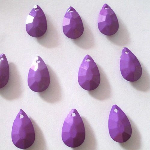 10 pendentifs goute à facettes opaque acrylique violet 20x12x5mm