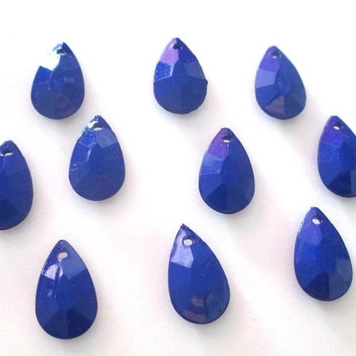 10 pendentifs goutte à facettes opaque acrylique bleu foncé 20x12x5mm