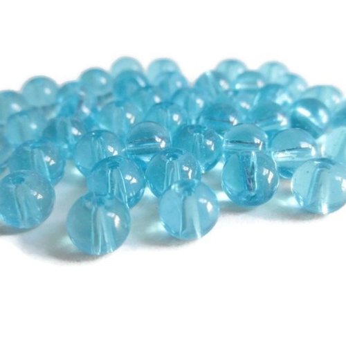 20 perles bleu translucide en verre  6mm