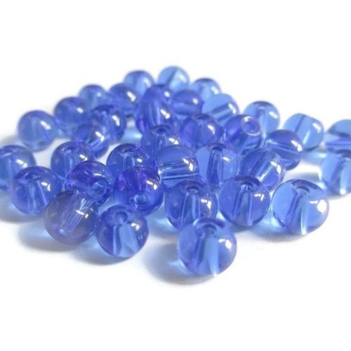 20 perles bleu foncé translucide en verre  6mm