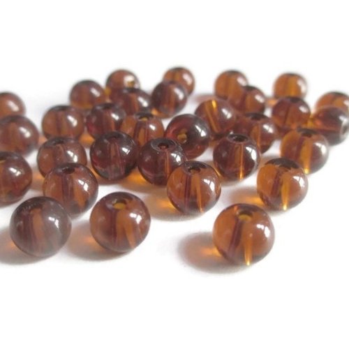 20 perles marron translucide en verre  6mm