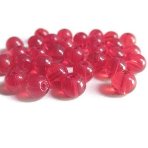 20 perles rouge translucide en verre 6mm