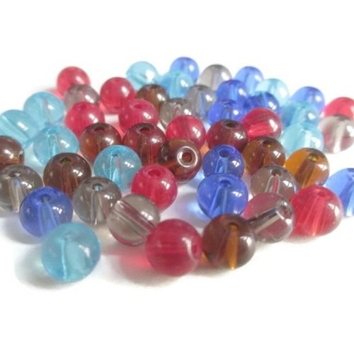 50 perles translucide en verre mélange de couleur 6mm
