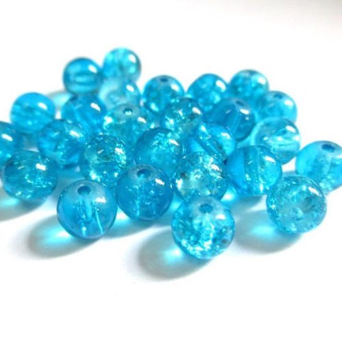 20 perles bleu en verre craquelé 6mm (p-17)