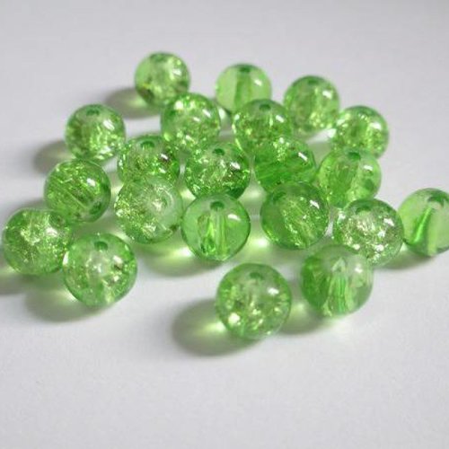 20 perles vert en verre craquelé 6mm (p-11)