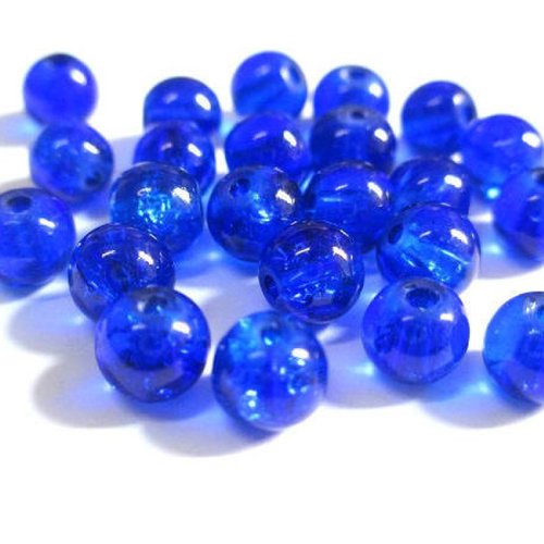 20 perles bleu foncé en verre craquelé 6mm (p-12)