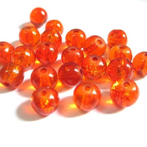 20 perles orange en verre craquelé 6mm (p-14)