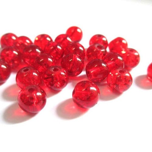 20 perles rouge en verre craquelé 6mm (p-20)