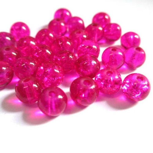 20 perles fuchsia en verre craquelé 6mm (p-18)