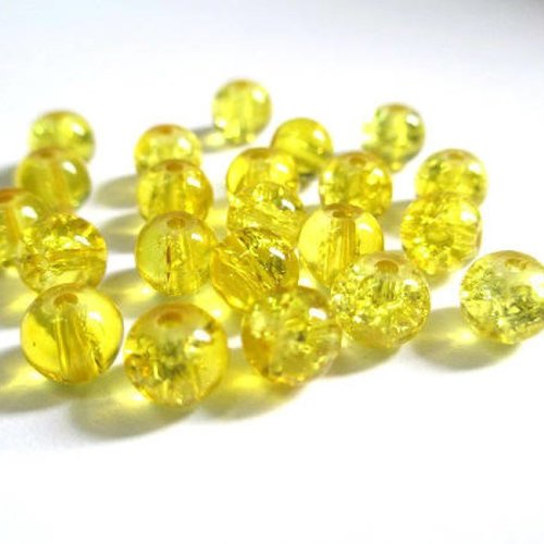 20 perles jaune en verre craquelé 6mm (p-15)
