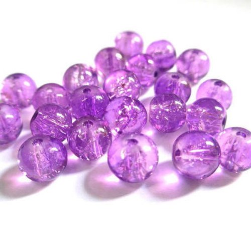 20 perles violet en verre craquelé 6mm (p-16)