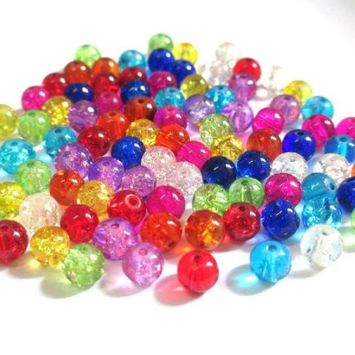 90 perles en verre craquelé 6mm mélange de couleur (p)