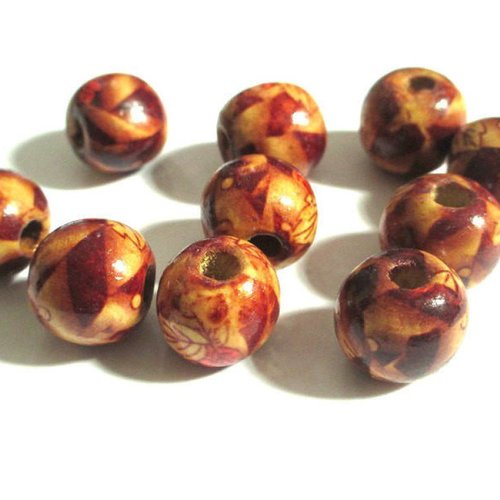 10 perles en bois à motif ethnique 16x15 mm
