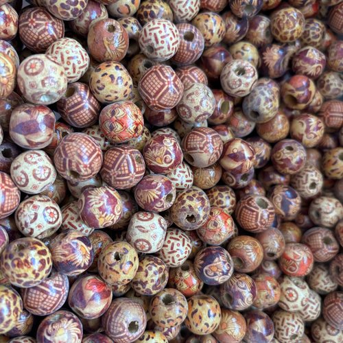 20 perles en bois à motif ethnique 16x15 mm mélange aléatoire