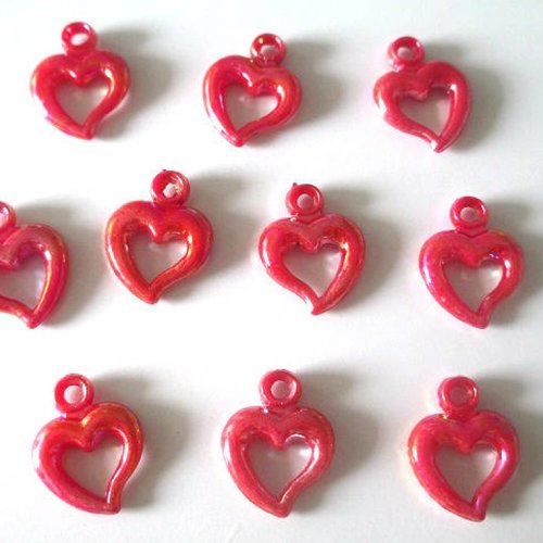 10 pendentifs coeur acrylique rouge ab couleur 20x14 mm