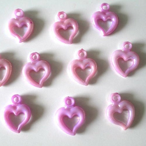10 pendentifs coeur acrylique mauve ab couleur 20x14 mm