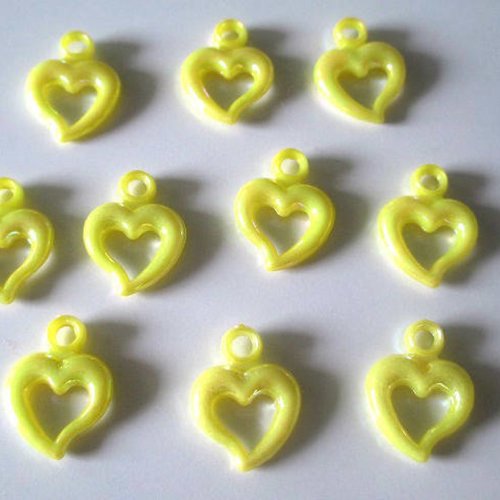 10 pendentifs coeur acrylique jaune ab couleur 20x14 mm