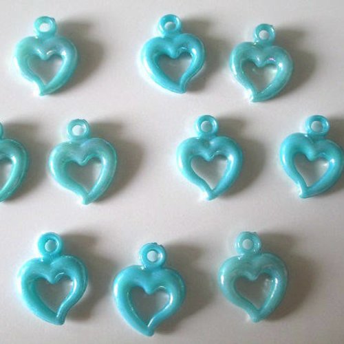 10 pendentifs coeur acrylique bleu ab couleur 20x14 mm