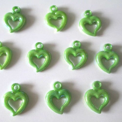 10 pendentifs coeur acrylique vert ab couleur 20x14 mm