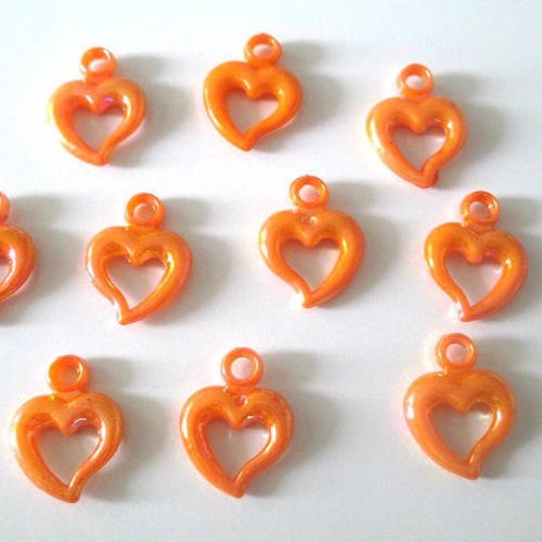 10 pendentifs coeur acrylique orange ab couleur 20x14 mm