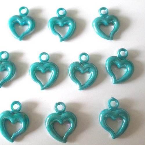 10 pendentifs coeur acrylique bleu turquoise  ab couleur 20x14 mm