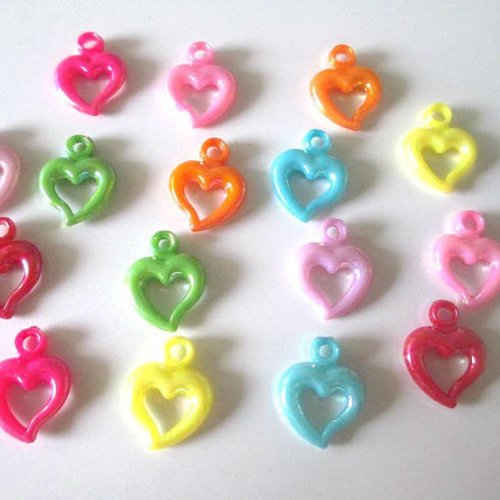 16 pendentifs coeur acrylique mélange de couleur ab couleur 20x14 mm