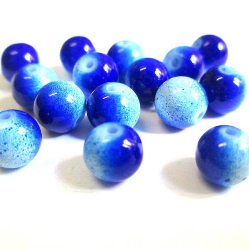 10 perles en verre bicolore bleu 8mm (p-1)