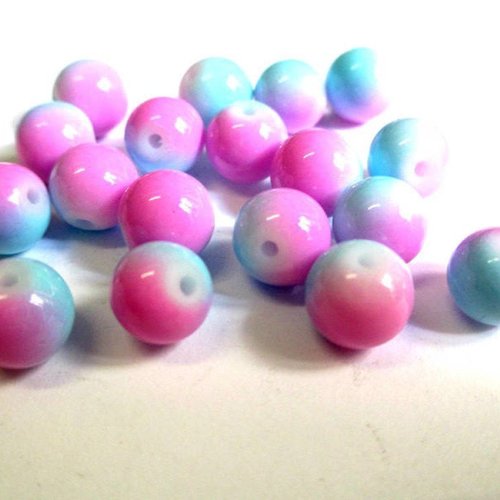 10 perles en verre bicolore rose et bleu 8mm (p-2)