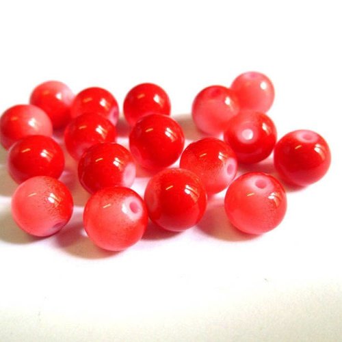 10 perles en verre bicolore rose et rouge 8mm (p-7)