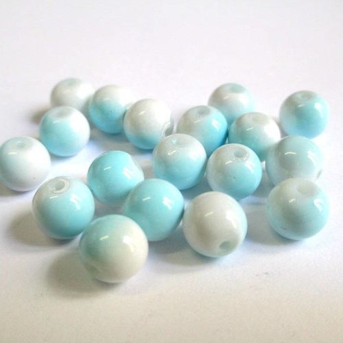 10 perles en verre bicolore bleu et blanc 8mm (p-8)