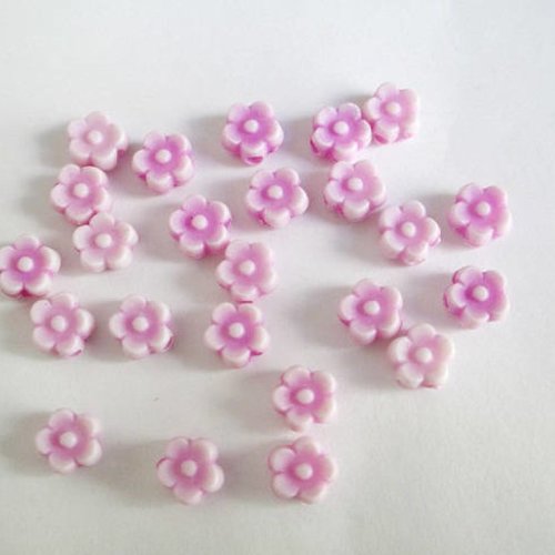 20 perles acrylique fleur mauve 6x4 mm