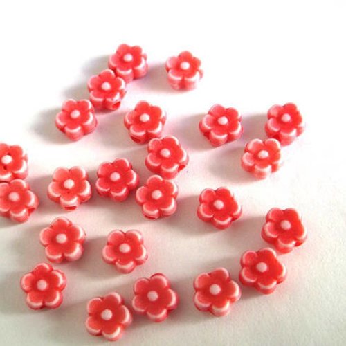 20 perles acrylique fleur rouge 6x4 mm