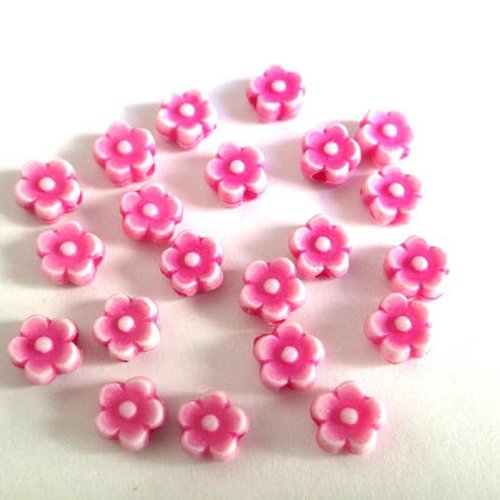 20 perles acrylique fleur fuchsia 6x4 mm
