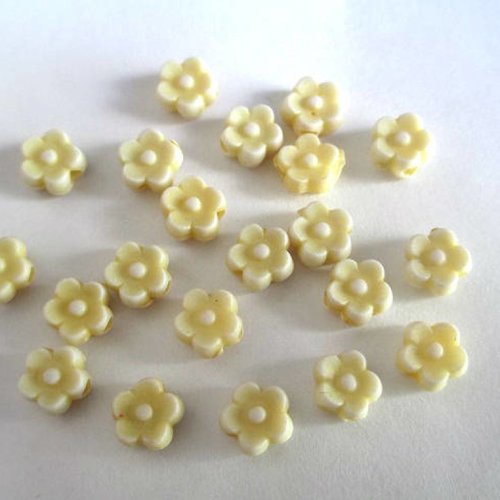20 perles acrylique fleur jaune 6x4 mm