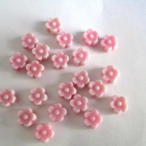 20 perles acrylique fleur rose 6x4 mm