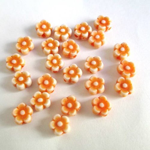 20 perles acrylique fleur orange 6x4 mm