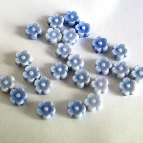 20 perles acrylique fleur bleu 6x4 mm