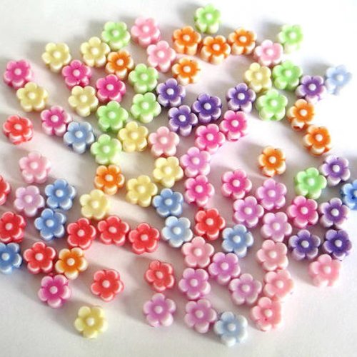90 perles acrylique fleur mélange de couleur 6x4 mm